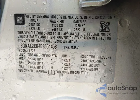 2014 Chevrolet Captiva Sport 2Ls z USA, uszkodzony, nr VIN 3GNAL2EK4ES551458